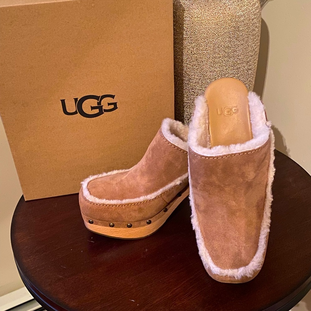 UGG Size 7 Furry Wooden heel Clogs